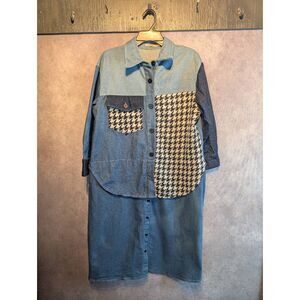 Luxe Moda denim dress houndstooth patchwork one size